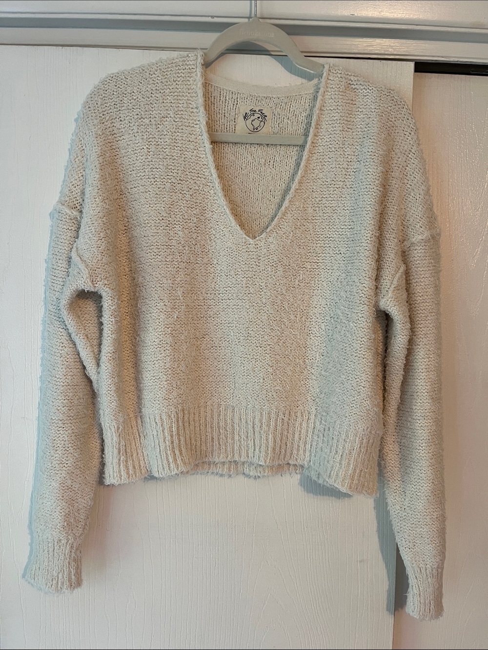 We The Free Cream V-Neck Cozy Knit Sweater